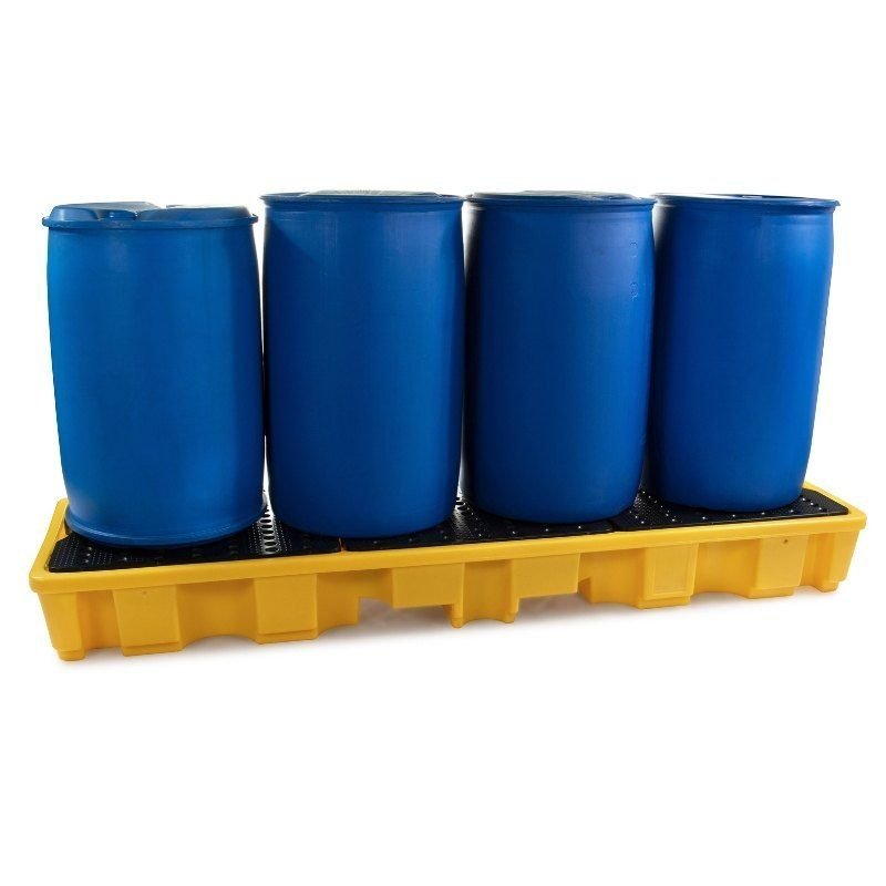 4 Drums Spill Containment Pallet for Hazardous Liquids in Line (235 Litre Capacity) - Spill Containment Pallets