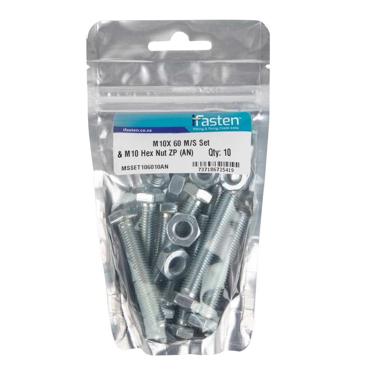 Ifasten Set Screw Ms And Nut Zp M10X60MM 10 Pp - DIY & Hardware