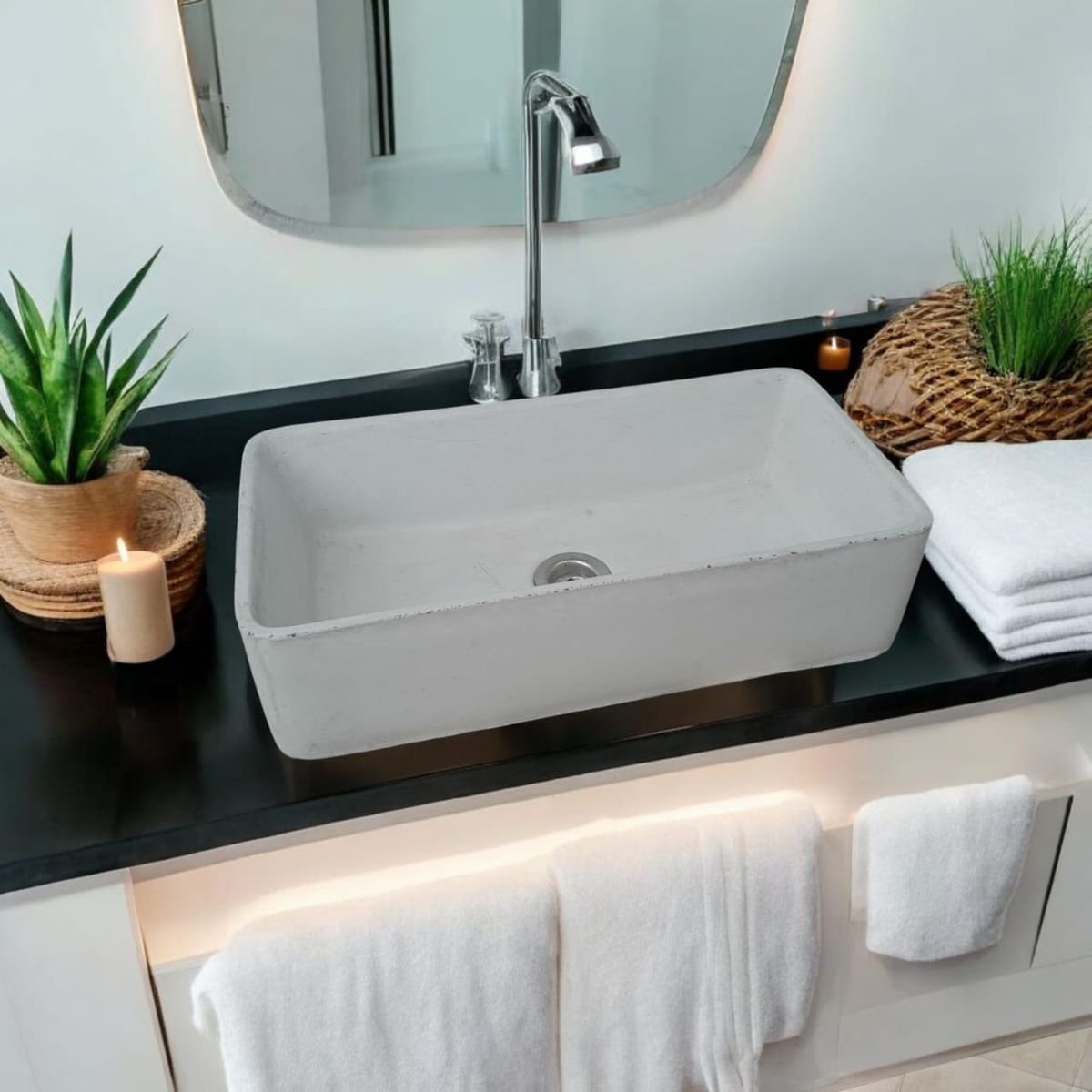 Aquatina Ivory Concrete Basin 47 x 23.5 x 12cm - view 3