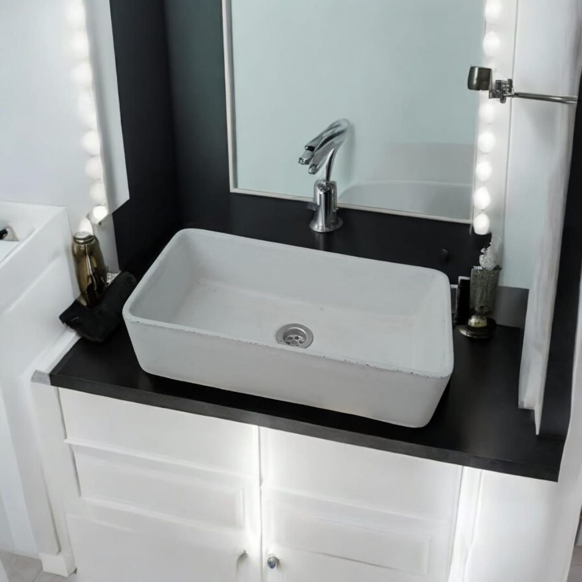 Aquatina Ivory Concrete Basin 47 x 23.5 x 12cm - Furnishings and Decor